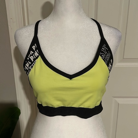 Victoria’s Secret pink razorback neon yellow and black sports bra size L - Picture 1 of 2